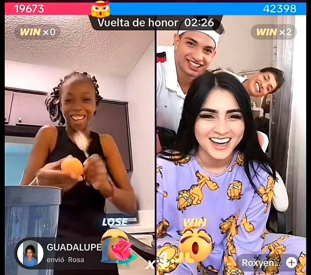 Las famosas hondureñas, Lidia Álvarez y Roxana Somoza en una de sus batallas en Tiktok se impusieron el reto de que la perdedora se comería un huevo crudo. 