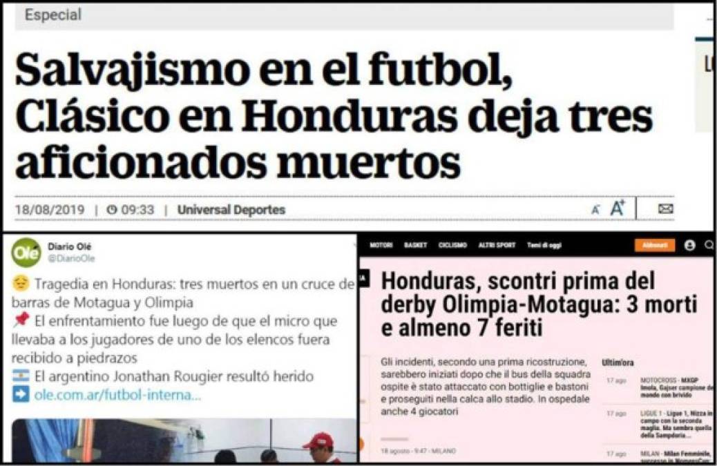 Lamentable, doloroso. Una pelea entre barras enlutó nuevamente al fútbol. El encuentro entre Olimpia y Motagua se suspendió debido a los actos vandálicos en las afueras del estadio Nacional. Conocé lo que dicen a nivel mundial sobre la tragedia.