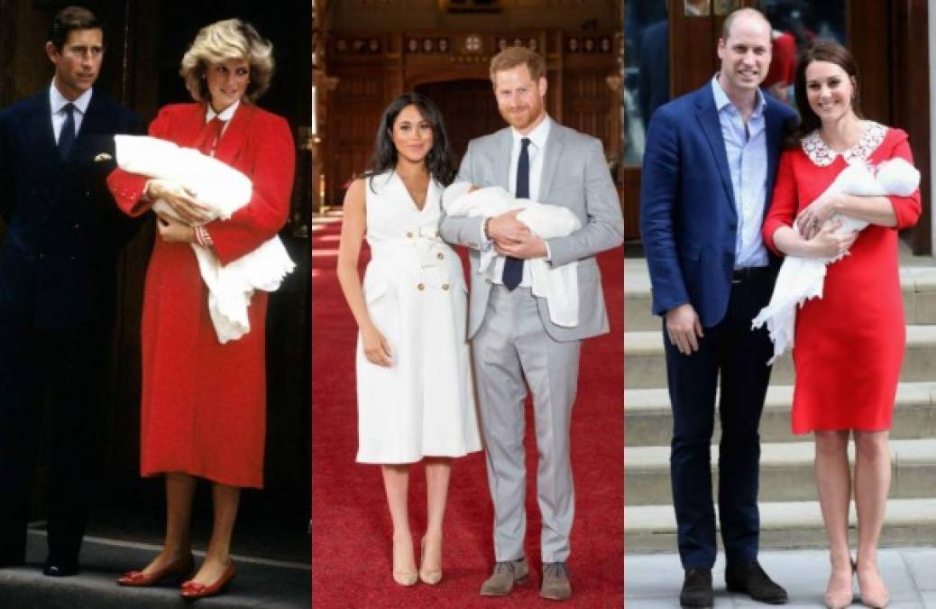 Además de tener un telón de lujo para la presentación de su primogénito, Meghan se presentó con un traje blanco de Grace Wales Bonner que acentuaba su cintura. Diana y Kate usaron vestidos más sueltos para presentar a sus pequeños.