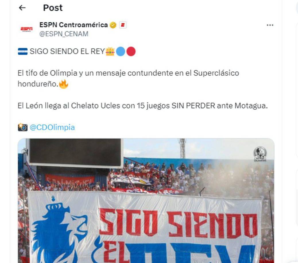 ESPN compartió la manta de la barra el Olimpia.