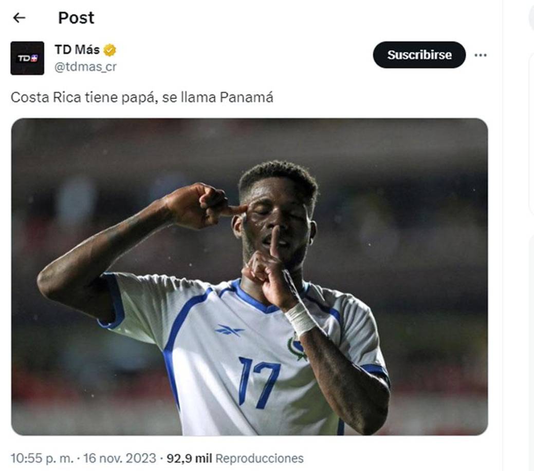 ”Costa Rica tiene papá, se llama Panamá”, señaló el portal tico TD Más. 