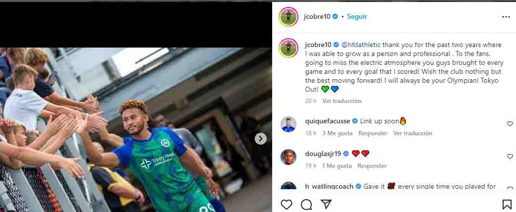 El mensaje de despedida del atacante hondureño Juan Carlos Obregón.