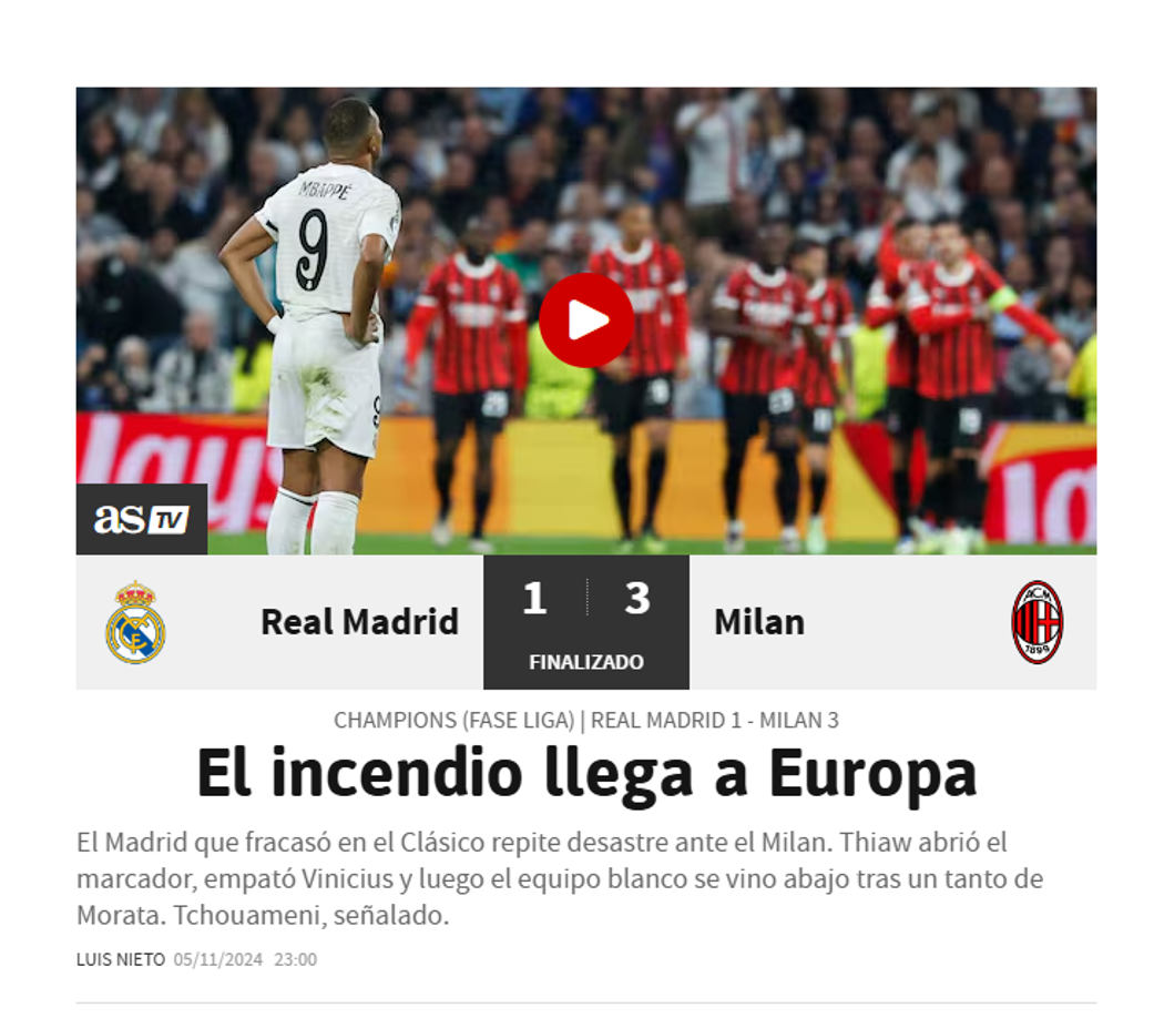 Diario AS de España: “El incendio llega a Europa”.