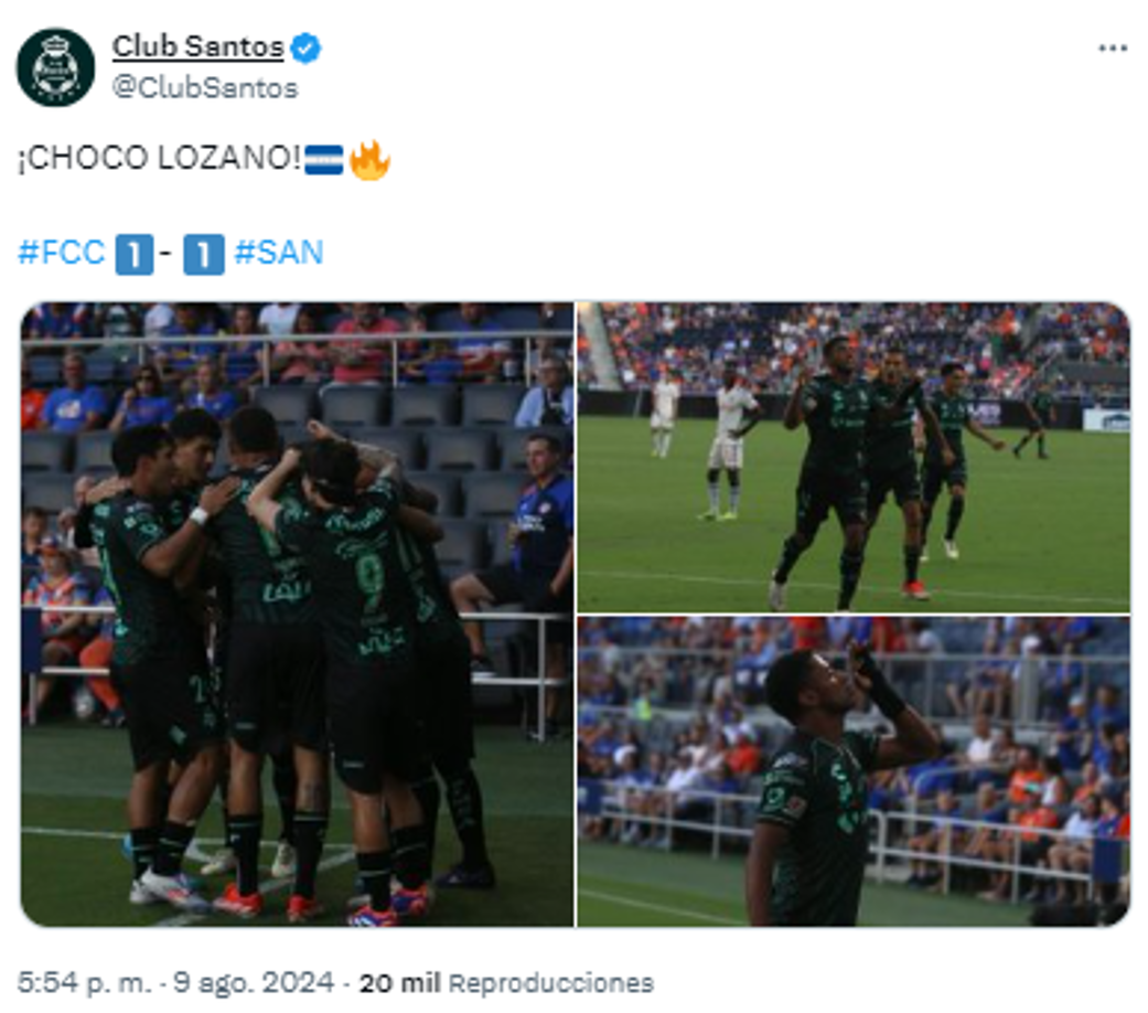 El Santos reaccionó tras el primer gol del hondureño en la Leagues Cup.