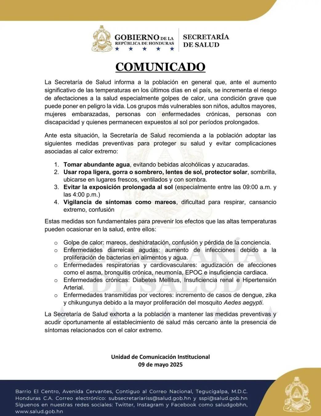 Autoridades sanitarias alertan por riesgo de golpes de calor.