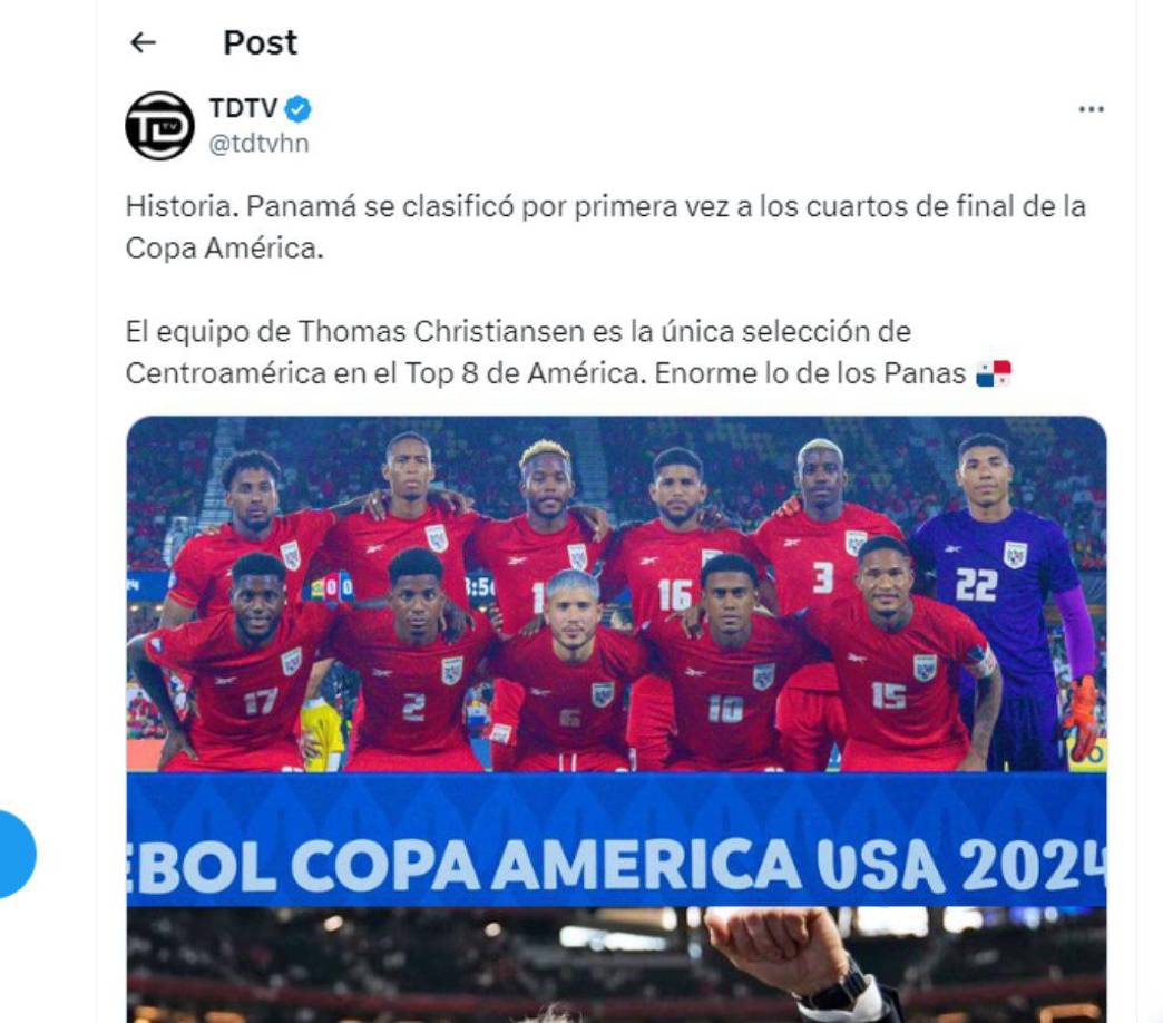 TDTV de Honduras destacó el logro de la selección de Panamá. 
