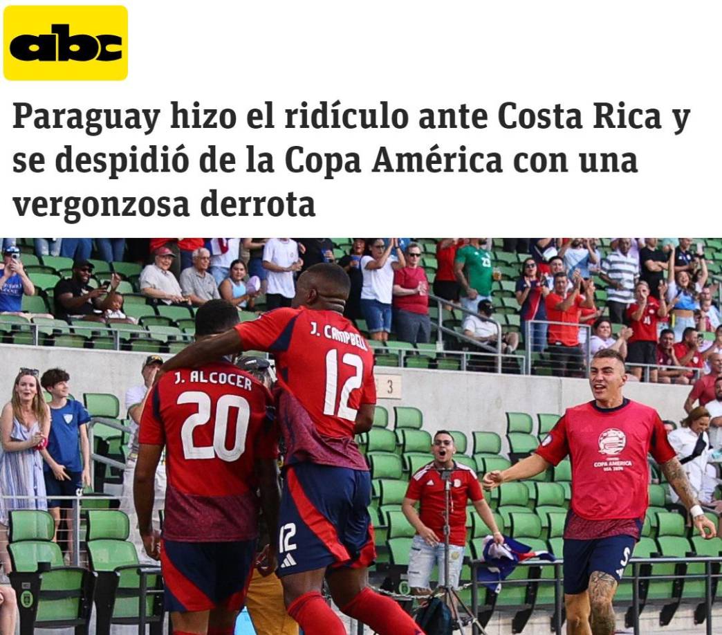 Diario ABC de Paraguay - “Paraguay hizo el ridículo ante Costa Rica y se despidió de la Copa América con una vergonzosa derrota”.