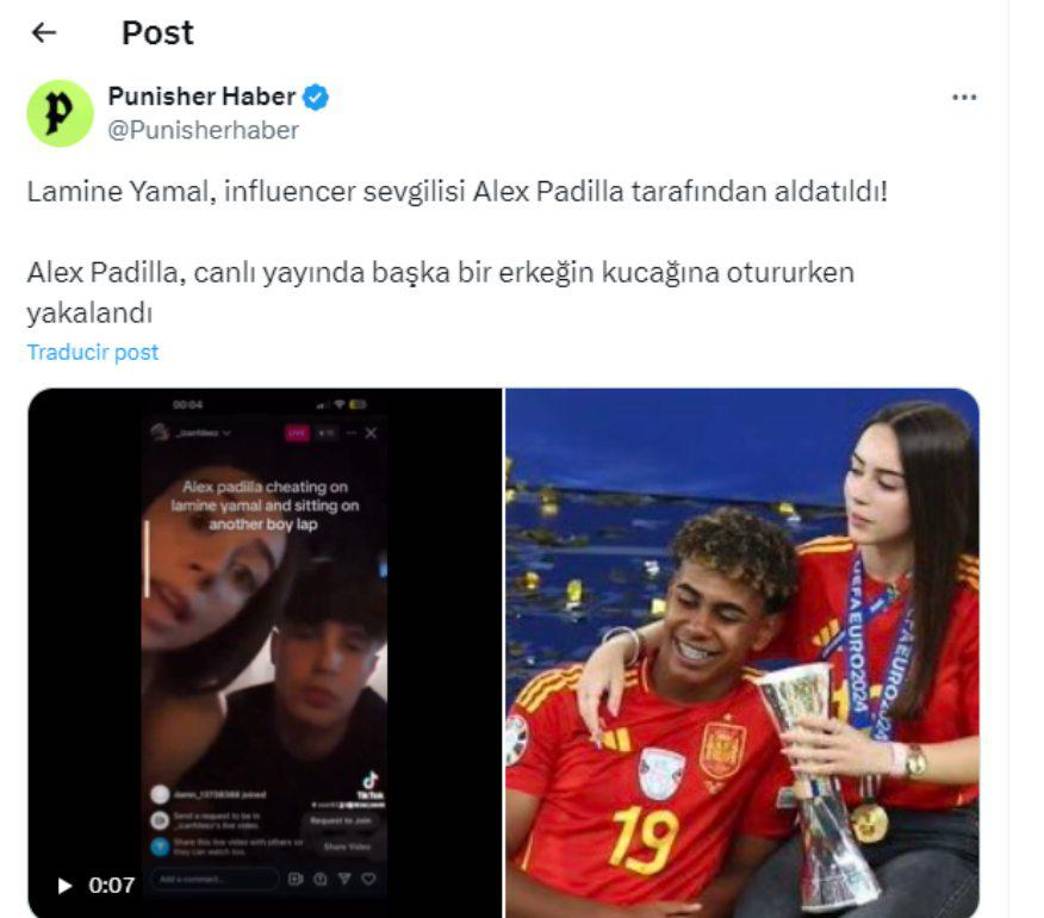 La polémica ha surgido en el entorno personal del futbolista joven más famoso del mundo, Lamine Yamal, pues este fin de semana se ha vuelto viral en plataformas digitales el video de su supuesta novia, Alex Padilla, supuestamente ‘engañándolo’ con uno de sus amigos en una fiesta.