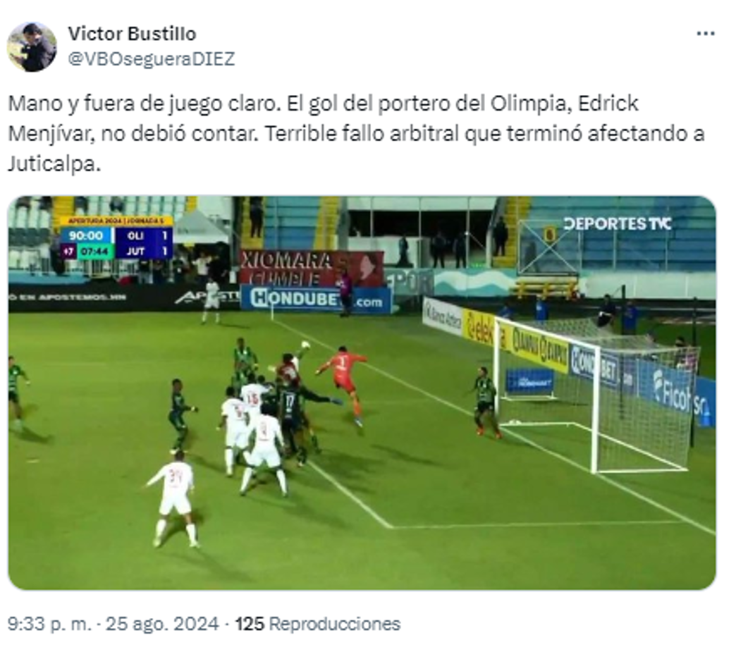 “Terrible fallo arbitral que terminó afectando a Juticalpa”, publicó Victor Bustillo, periodista de Diario DIEZ.