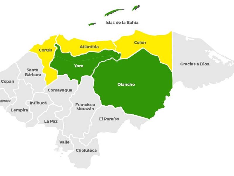Mapa de alertas de la Comisión Permanente de Contingencias (Copeco).