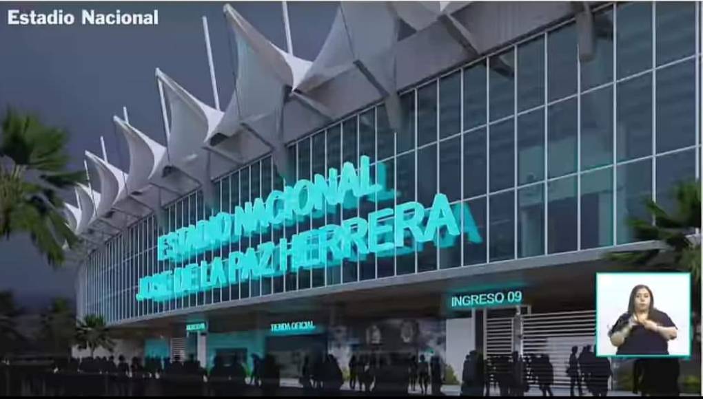 Imagen proporcionada por Condepor con el nombre del estadio Nacional Chelato Uclés en su entrada principal.