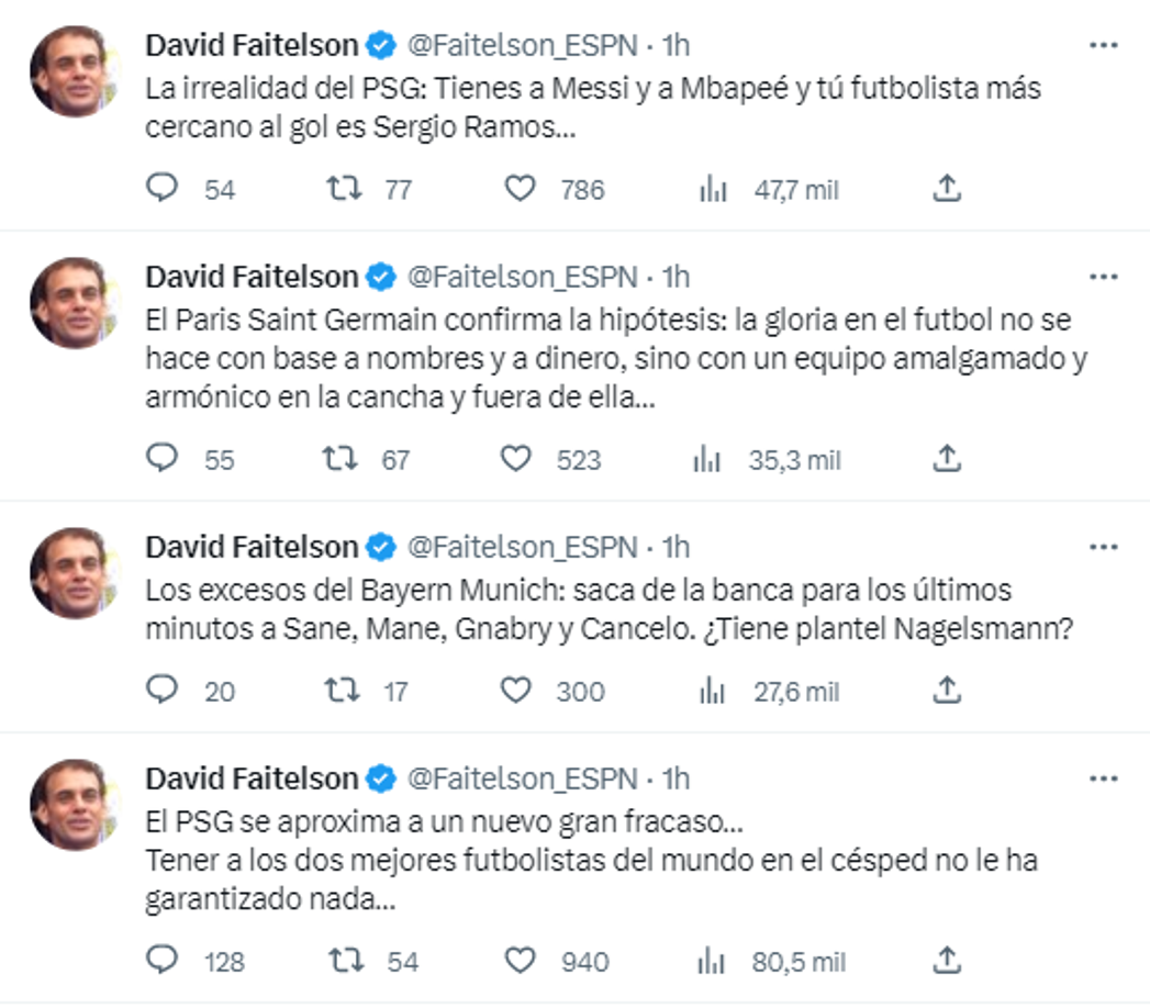 David Faitelson de ESPN: “El PSG se aproxima a un nuevo gran fracaso... Tener a los dos mejores futbolistas del mundo en el césped no le ha garantizado nada...”