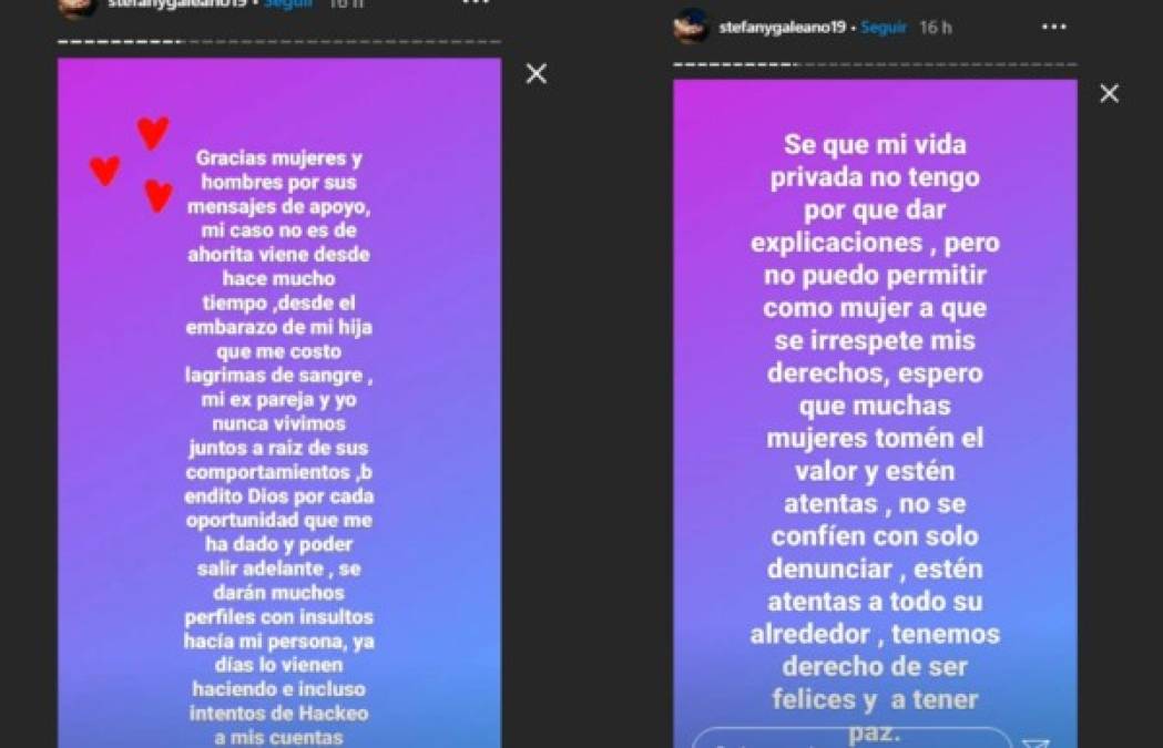 Asimismo, Stefany publicó varias stories en su cuenta de Instagram en donde agradeció el apoyo de sus seguidores. La presentadora capitalina dijo que su sufrimiento viene desde hace mucho tiempo atrás.