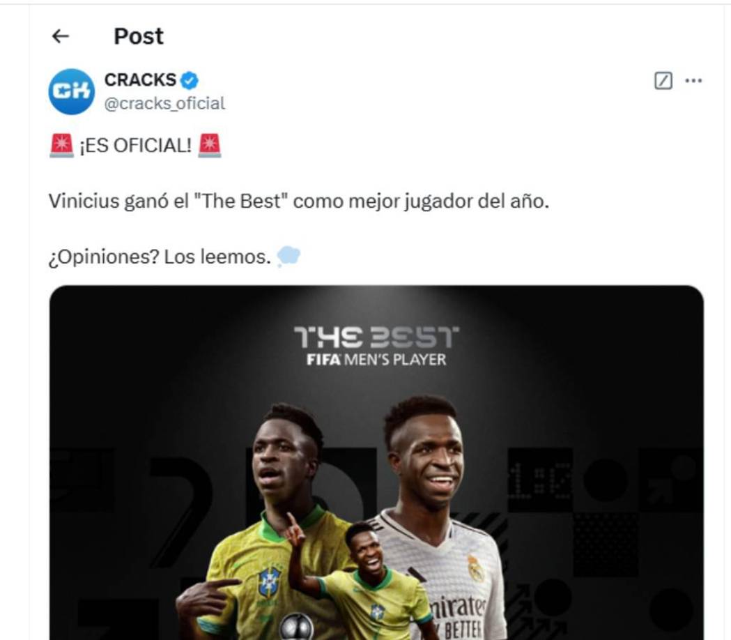 Vinicius es The Best: Indignación y revuelo por el premio, ¿qué dicen en Argentina?