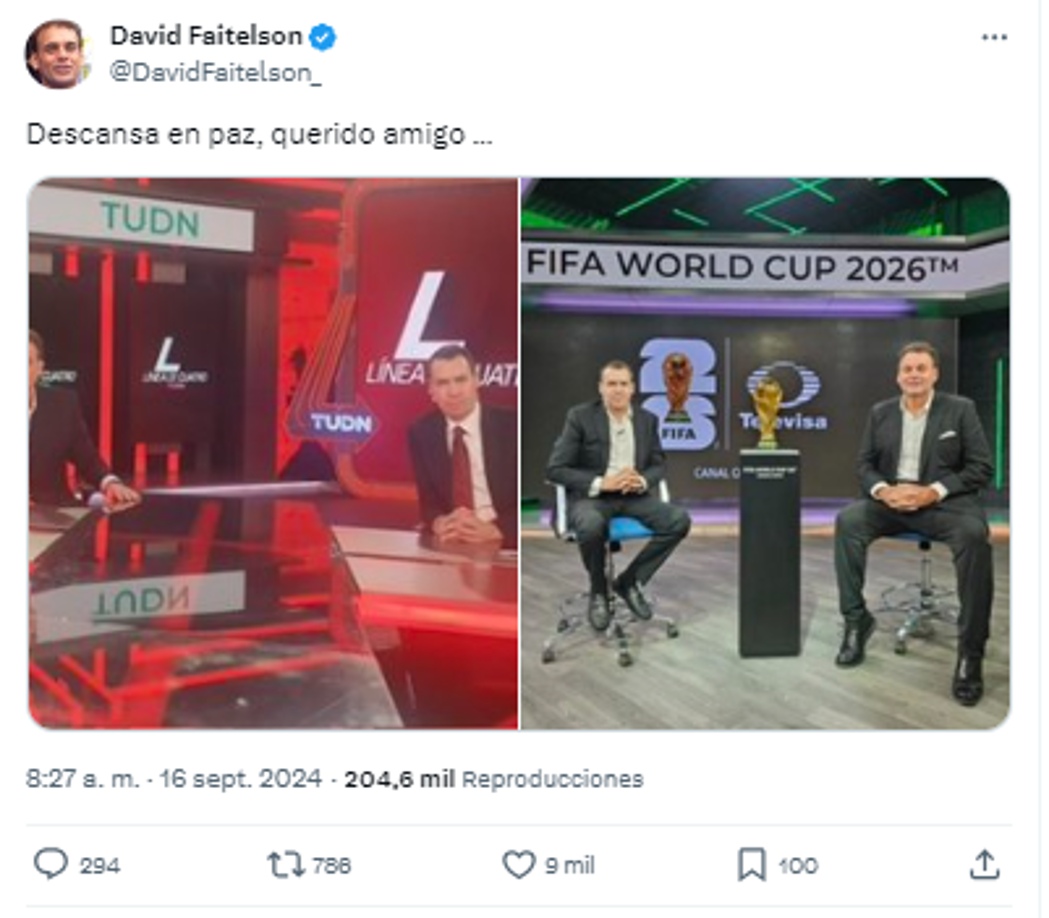 David Faitelson, quien estuvo informando sobre la salud de Andre Marin compartió: “Descansa en paz, querido amigo...”