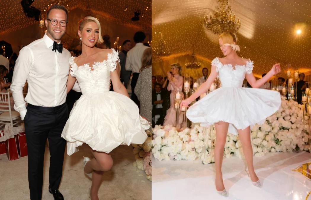 Pero el vestido de la ceremonia oficial no fue el único que Paris utilizó en su espectacular boda. La rubia también lucio este bonito diseño estilo bailarina de ballet. También firmado por Oscar de la Renta.