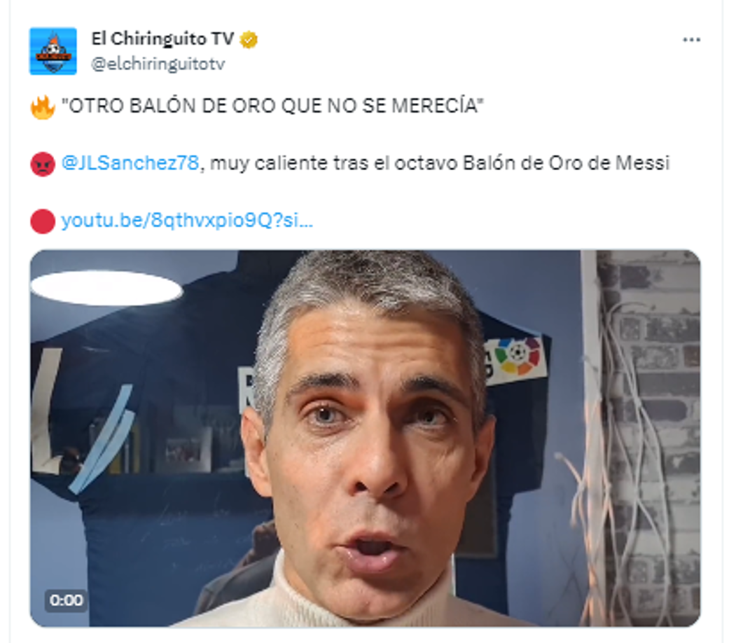 José Luis Sánchez de El Chiringuito y así lo titularon en su análisis: “OTRO BALÓN DE ORO QUE NO SE MERECÍA”.