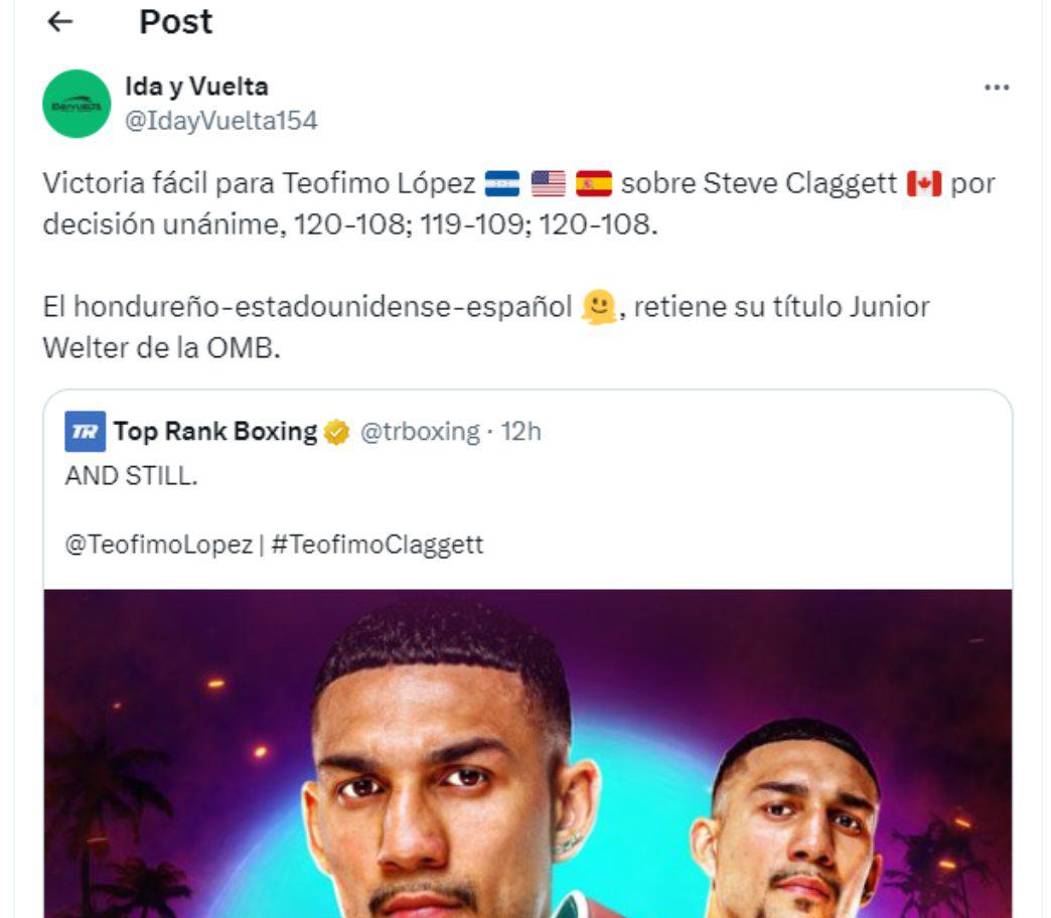 Muchos señalaron que la victoria fue del español Teófimo López. 