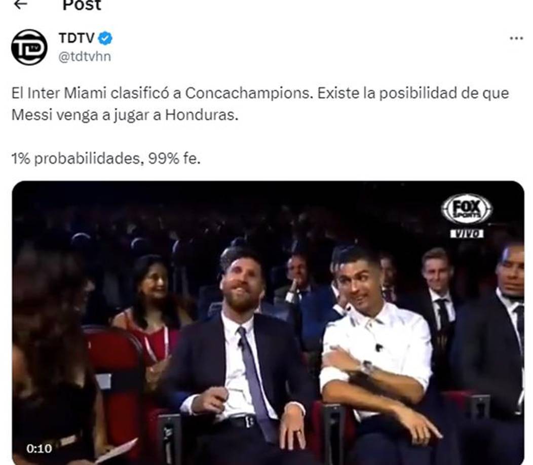 ”Existe la posibilidad de que Messi venga a jugar a Honduras”, señaló TDTV.