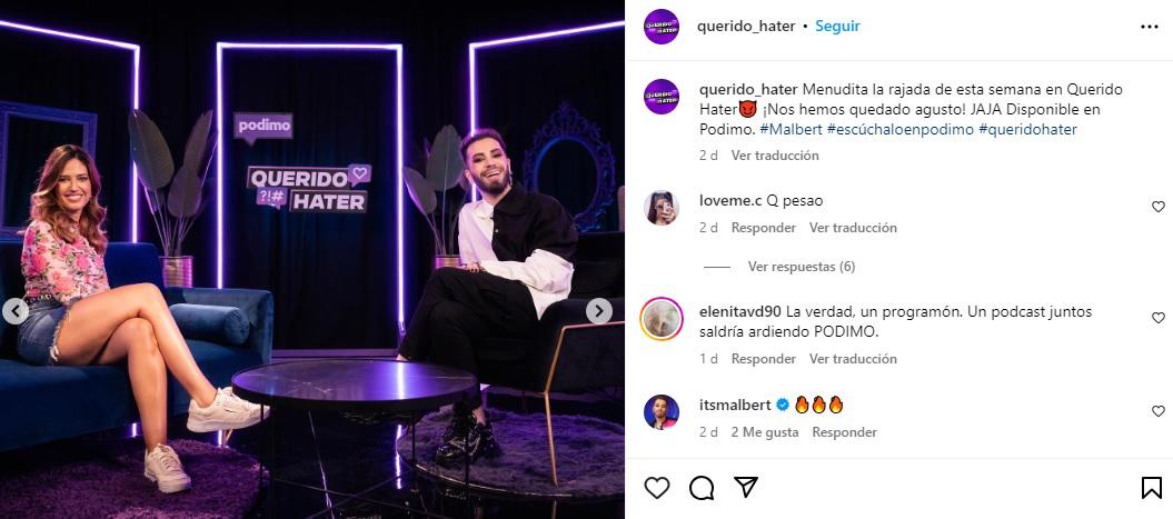 La periodista Nuria Marín junto al influencer Malbert.