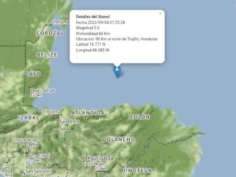 El sismo ocurrió a las 7:25 de la mañana, hora de Honduras.