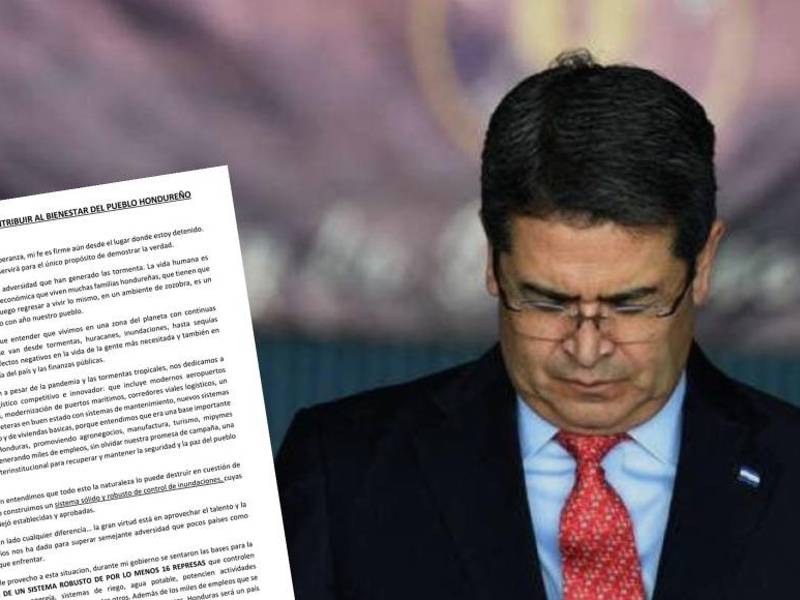 A días de ir a audiencia, el expresidente Juan Orlando Hernández sorprendió a hondureños con carta pública en la que se solidariza con los afectados por las últimas lluvias que han azotado a Honduras.
