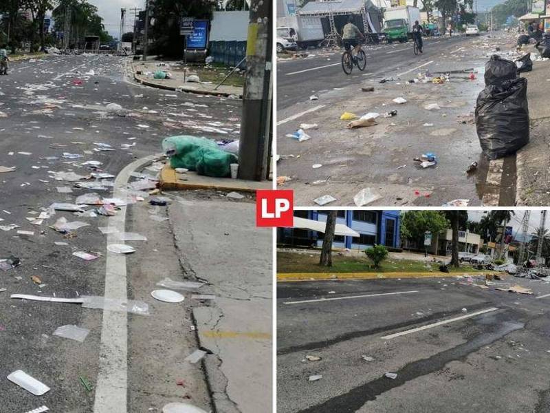 Las calles de San Pedro Sula lucieron repletas de basura esta mañana luego del cierre de la Feria Juniana 2022.