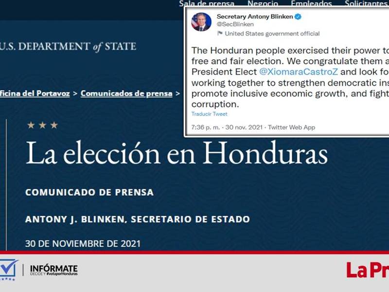 Estados Unidos también felicitó a los hondureños por la alta participación electoral.