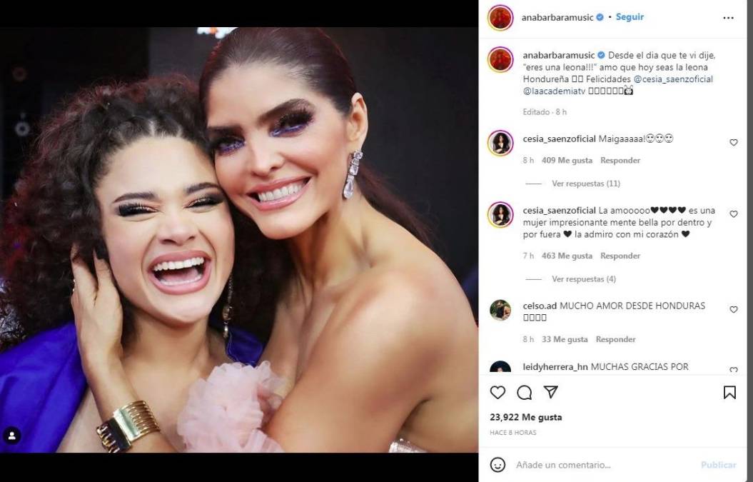 Ana Bárbara conmovió con este bonito mensaje y fotografía en sus redes sociales, en el que expresó su alegría por haber sido parte del proceso de formación musical de Cesia.