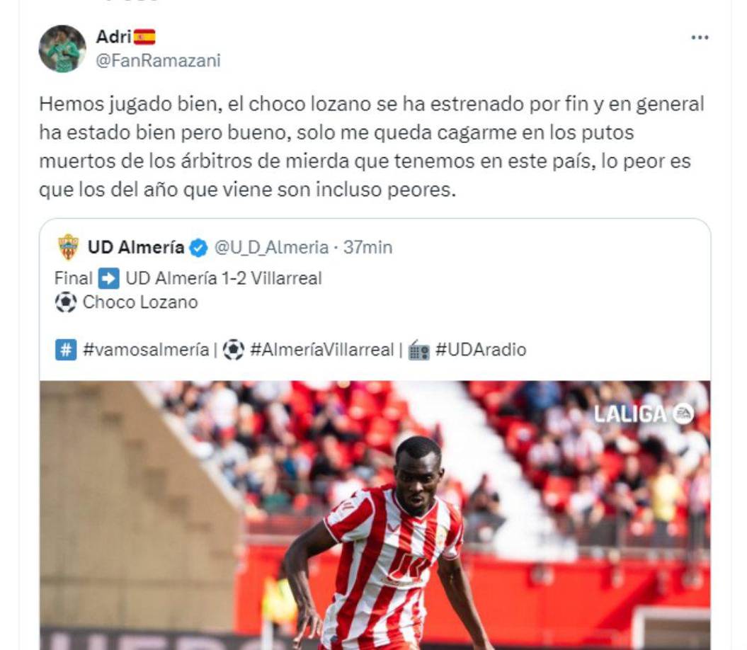 Aficionados del Almería lamentaron la derrota y elogiaron el partido que tuvo Choco Lozano.