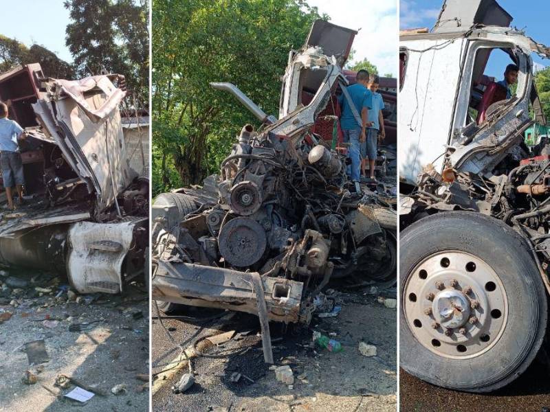 Completamente destrozada quedó la rastra que era conducía por un extranjero en Santa Cruz de Yojoa, Cortés, luego de chocar a alta velocidad con las casetas de peaje.