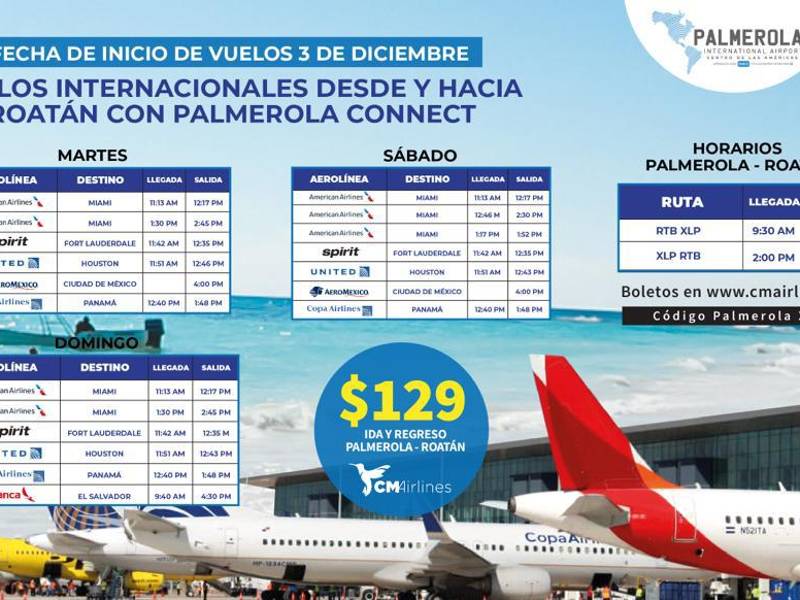 Vuelos internacionales desde y hacia Roatán con Palmerola Connect.