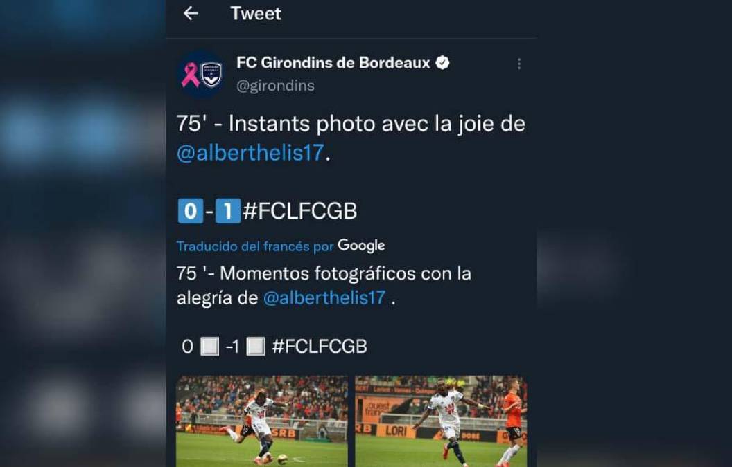 El Bordeaux compartió algunas fotografías del festejo de Alberth Elis tras marcar su primer tanto.