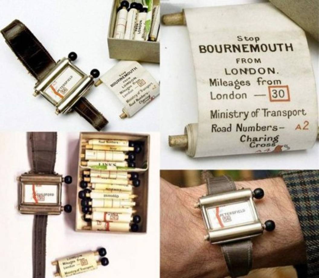 ¿Creían que el Apple Watch había sido el primero en hacer que un reloj diera más que la hora? Pues no. En una época en la que no existía el GPS, el ROUTE FINDER (Encuentra rutas) cabía en un pequeño brazalete, mostranto mapas impresos en papel que el usuario podía consultar girando un pequeño rodillo. <br/>Muy inteligente, pero no era el único.
