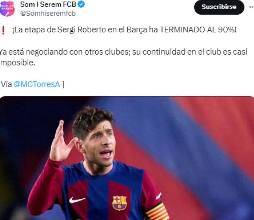Sorpresa. Barcelona le ha pedido a Sergi Roberto esperar hasta agosto para definir si pueden renovarlo, pero el capitán no tiene tiempo y habría empezado a negociar con otros clubes. Marca asegura que la salida del canterano es prácticamente un hecho. El futbolista termina contrato el 30 de junio y estará libre.