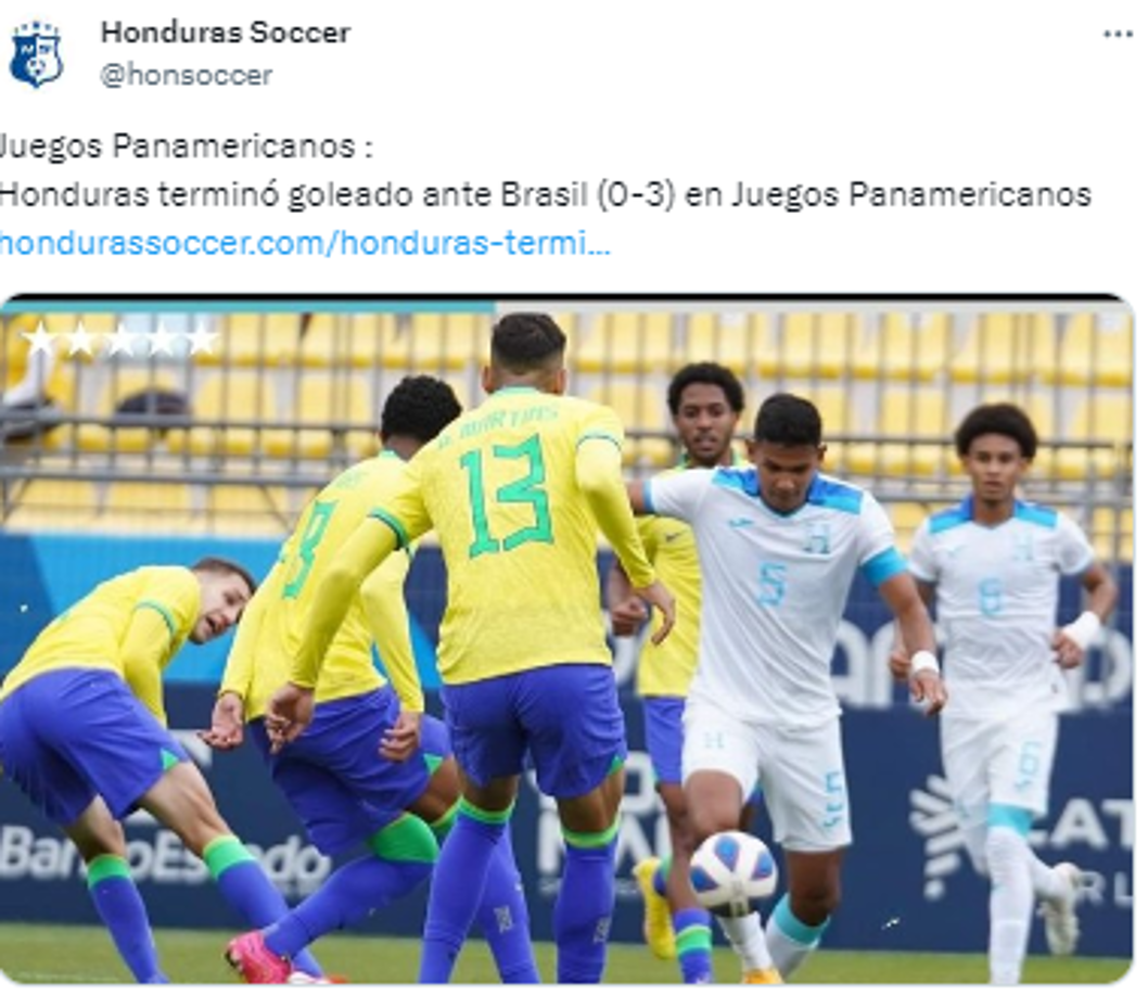 Honduras Soccer: “Honduras terminó goleado ante Brasil (0-3) en los Juegos Panamericanos”.