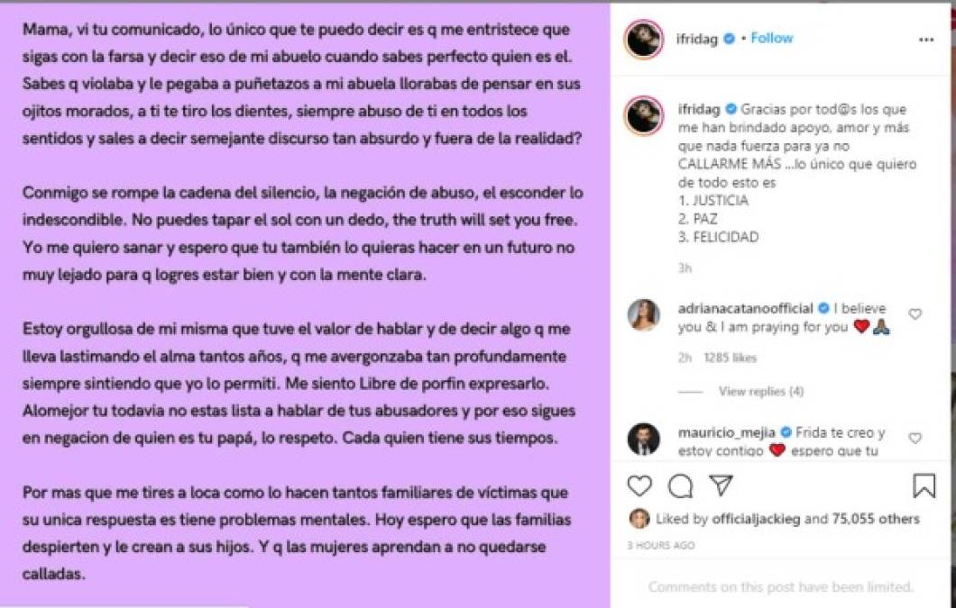 Frida Sofía con este comunicado abre una herida en la familia Guzmán-Pinal sobre violaciones y abusos físicos.