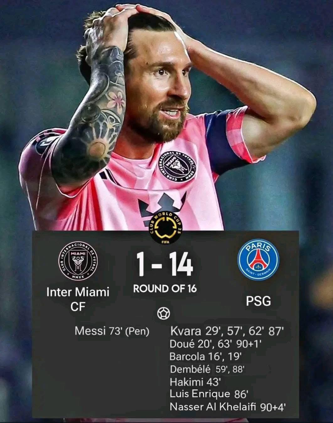 Messi es víctima de burlas: los crueles memes tras goleada del PSG al Inter Miami