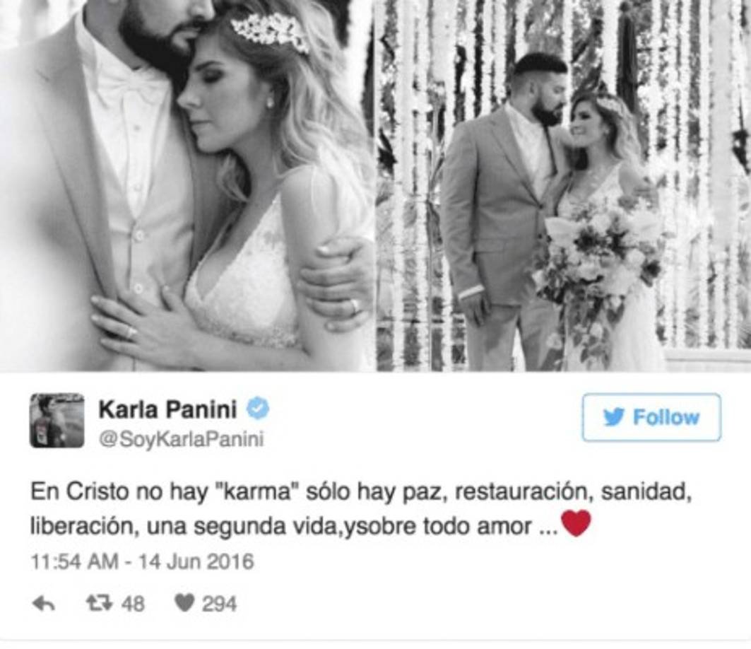 Esta imagen la subió diciendo, 'en Cristo no hay 'karma', sólo hay paz, restauración, sanidad, liberación, una segunda vida y sobre todo amor.