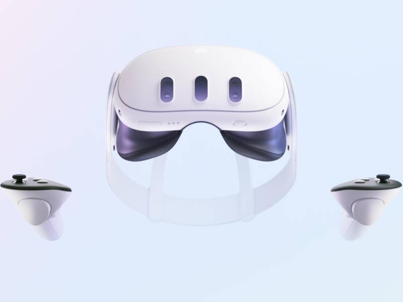 Fotografía cedida por Meta donde se muestran los componentes de Quest 3, su nuevo set de gafas y auriculares de realidad virtual (VR).