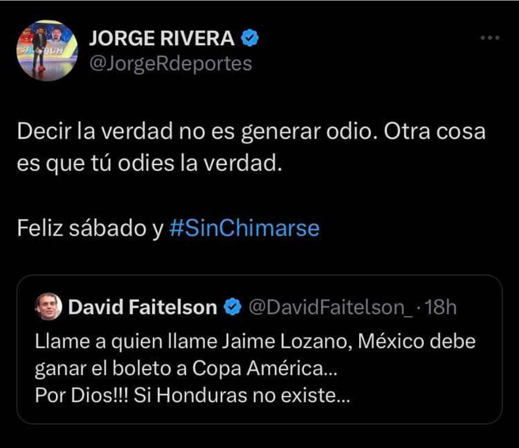 El periodista hondureño Jorge Rivera también opinó sobre las duras declaraciones de David Faitelson sobre la Selección de Honduras.