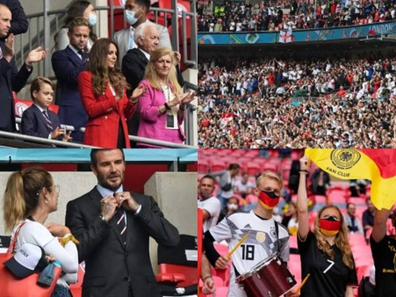 Diferentes personalidades llegaron a disfrutar del Inglaterra vs Alemania correspondiente a los octavos de final de la Eurocopa. En el mítico estadio de Wembley se vivió una verdadera fiesta deportiva. Fotos AFP y EFE.