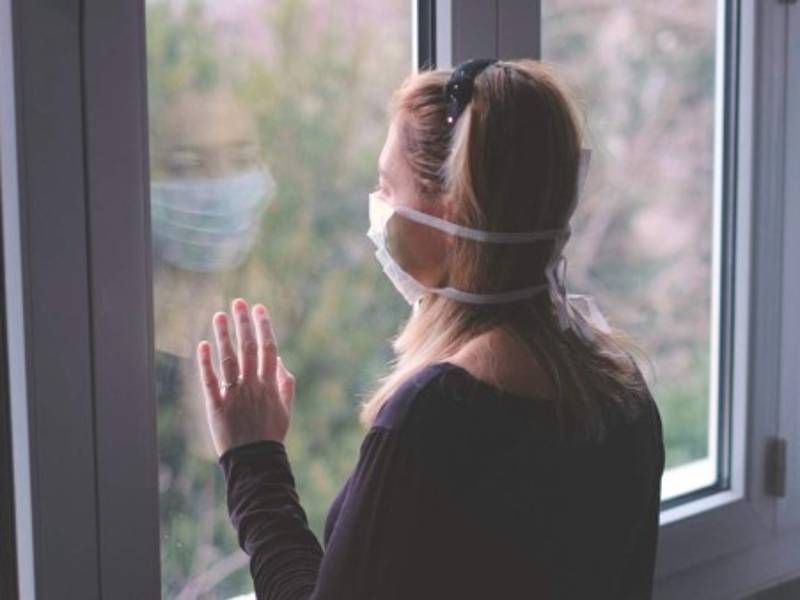 horizontal background woman in isolation at home for virus outbreak or hypochondria .