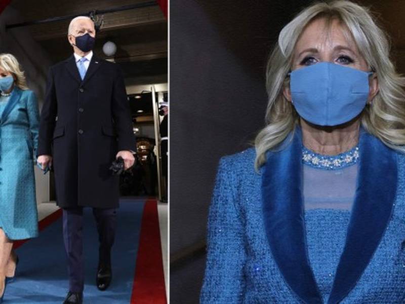 Jill Biden, la esposa de Joe Biden, optó por un outfit de diseño estadunidense en color azul turquesa de pies a cabeza.