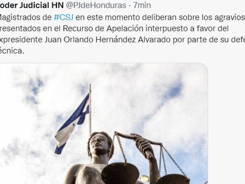Comunicado emitido por la Corte Suprema de Justicia a las 11:20 am del lunes en el caso contra el expresidente Juan Orlando Hernández.