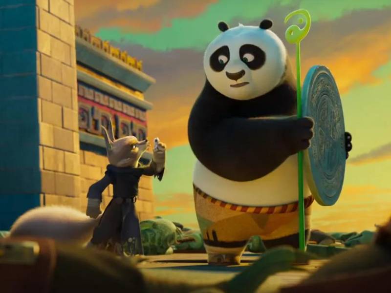 El panda Po y su nueva compañera de aventuras, Zhen.