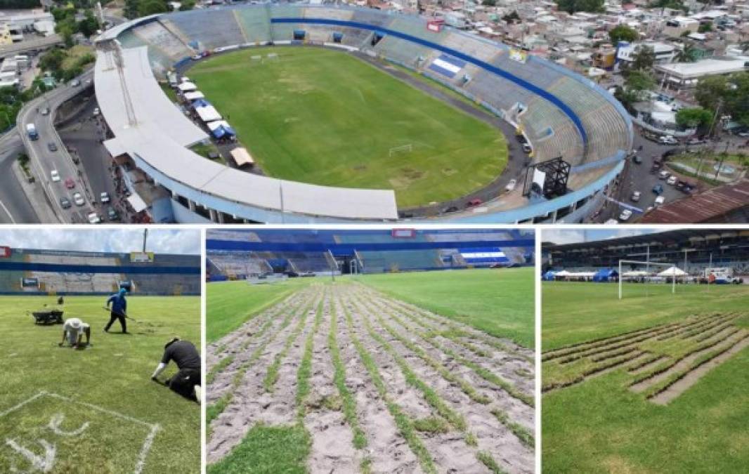 Las autoridades de la Comisión Nacional Pro Instalaciones Deportivas (Conapid) realizan a último momento algunas reparaciones al engramillado del estadio Nacional que por años ha estado en malas condiciones.