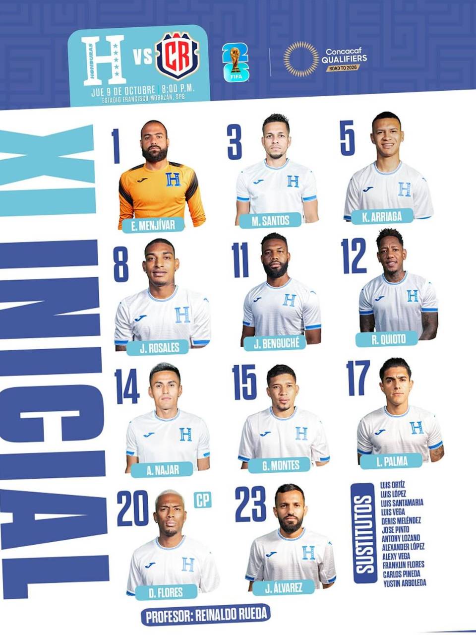 Los 11 titular de Honduras ante Costa Rica.