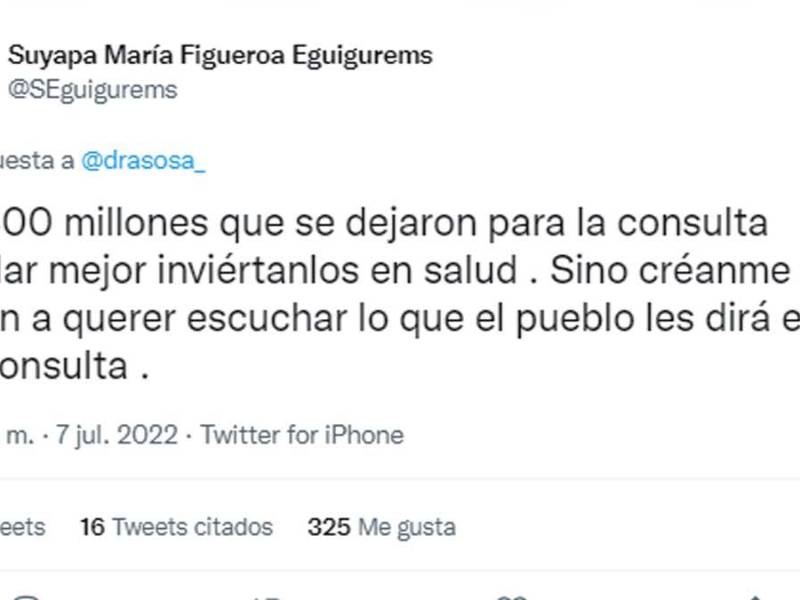 Tuit de la diputada Suyapa Figueroa.