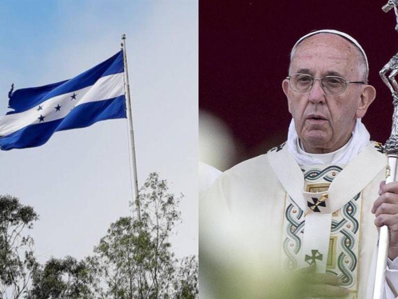 Collage del papa Francisco y la bandera nacional de Honduras.